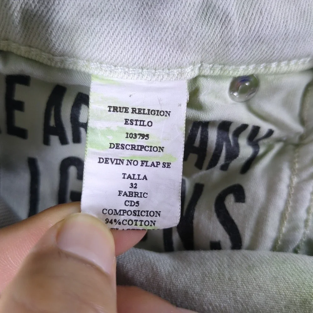 True Religion Tie Dye Jeans Mens 32x29 Gray Green Yellow Straight Leg Back Label